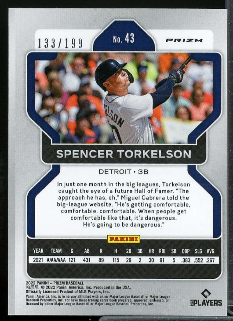Spencer Torkelson Rookie Card 2022 Panini Prizm Prizms Blue Mojo #43  Image 2