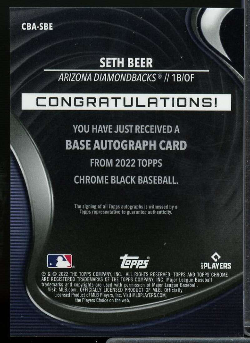 Seth Beer Rookie Card 2022 Topps Chrome Black Autographs #CBASBE  Image 2