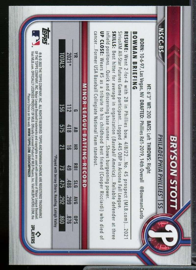 B. Stott 2022 Bowman Chrome National Convention Wrapper Redemption AU #NSCCBS  Image 2