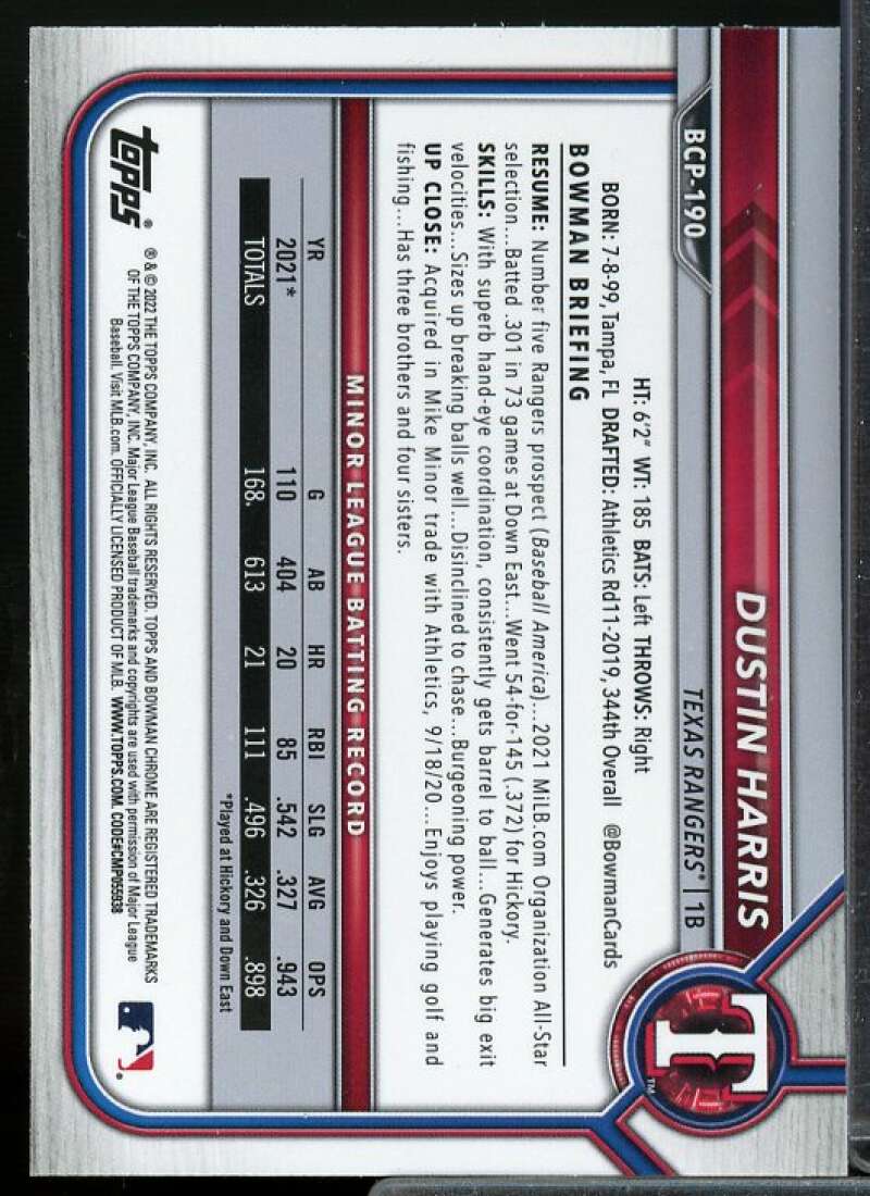 Dustin Harris Card 2022 Bowman Chrome Mega Box Prospects #BCP190  Image 2