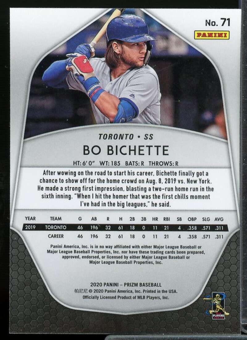 Bo Bichette Rookie Card 2020 Panini Prizm #71  Image 2