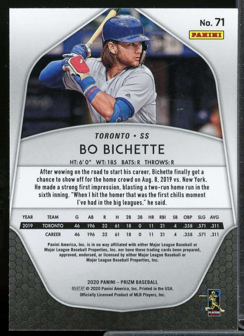 Bo Bichette Rookie Card 2020 Panini Prizm #71  Image 2