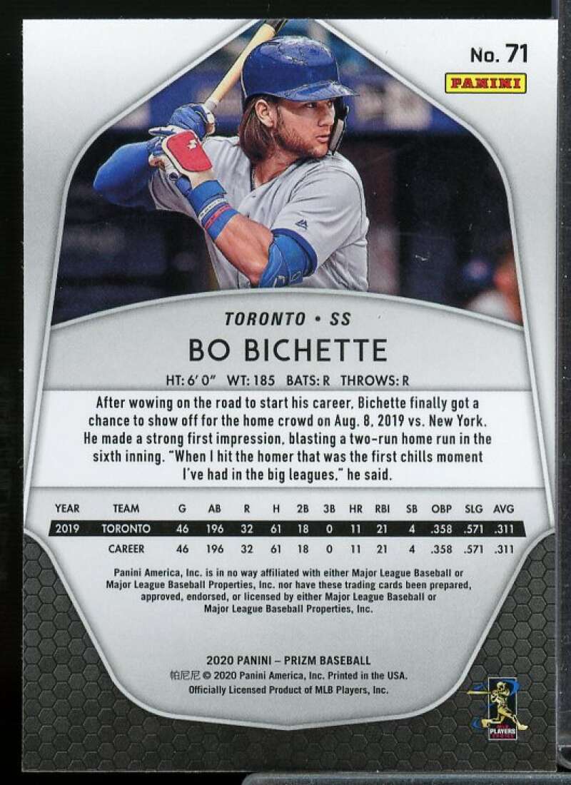 Bo Bichette Rookie Card 2020 Panini Prizm #71  Image 2