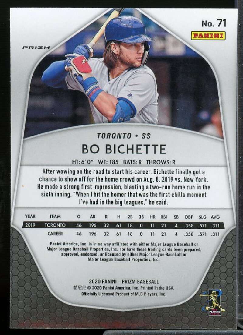 Bo Bichette Rookie Card 2020 Panini Prizm Prizms Carolina Blue #71  Image 2