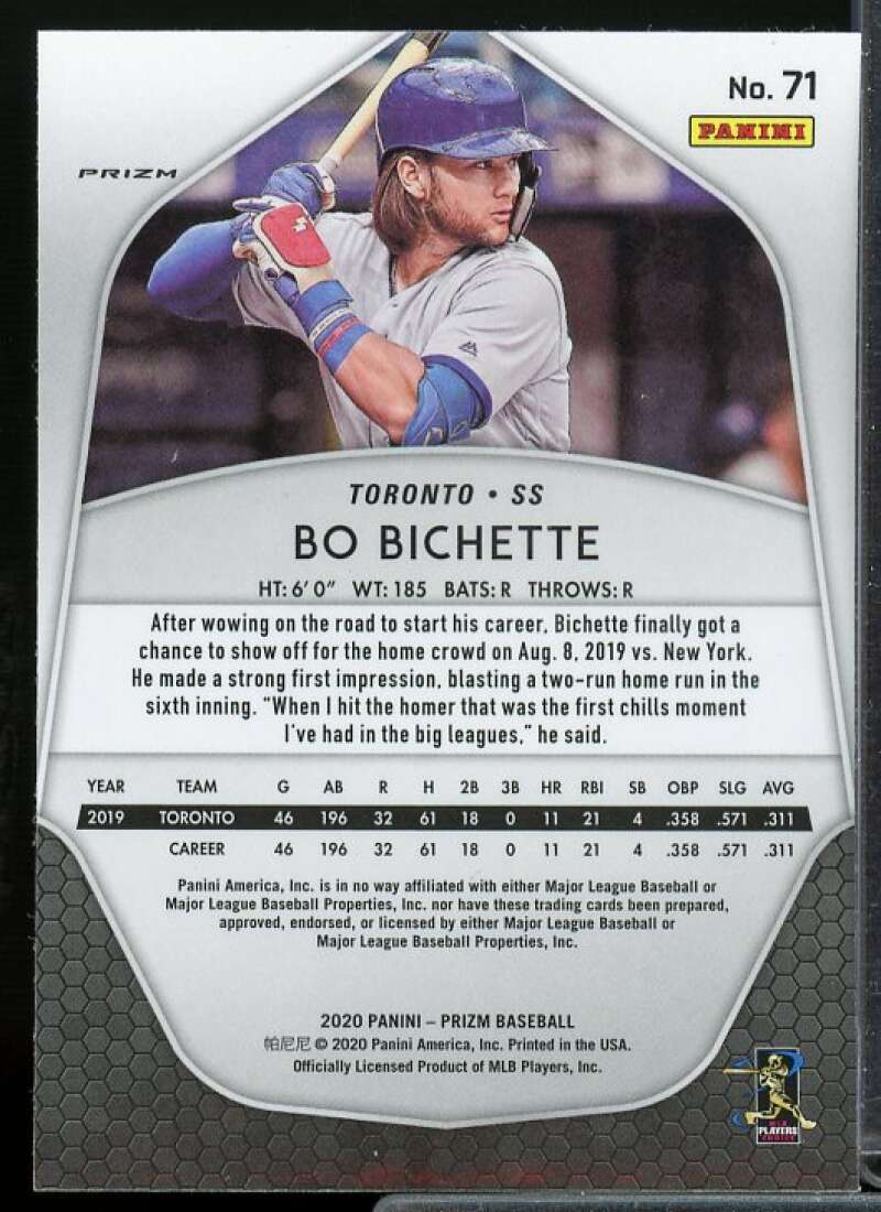 Bo Bichette Rookie Card 2020 Panini Prizm Prizms Purple #71  Image 2