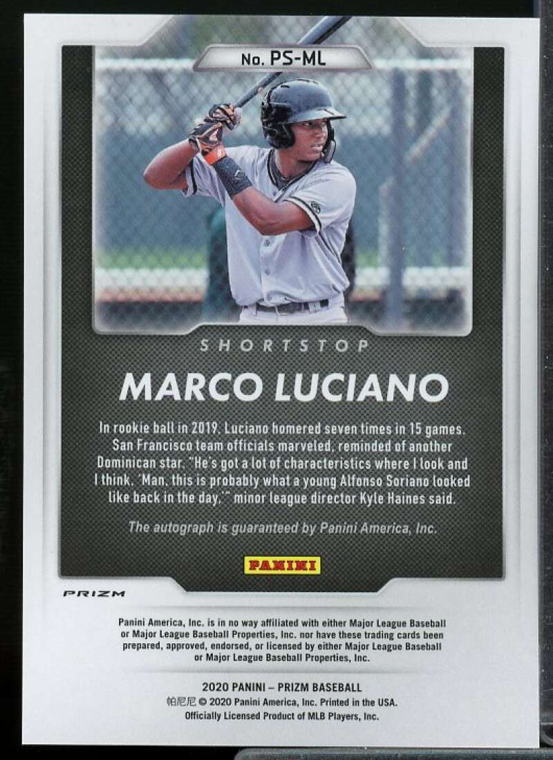 Marco Luciano Rookie Card 2020 Panini Prizm Prospect Signatures #12  Image 2