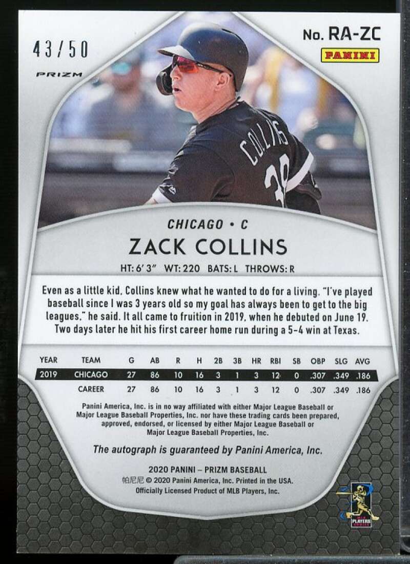 Zack Collins Rookie Card 2020 Panini Prizm Rookie Autographs Prizms Purple #44  Image 2