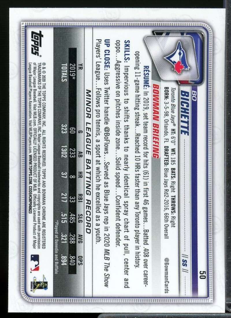 Bo Bichette Rookie Card 2020 Bowman Chrome #50  Image 2