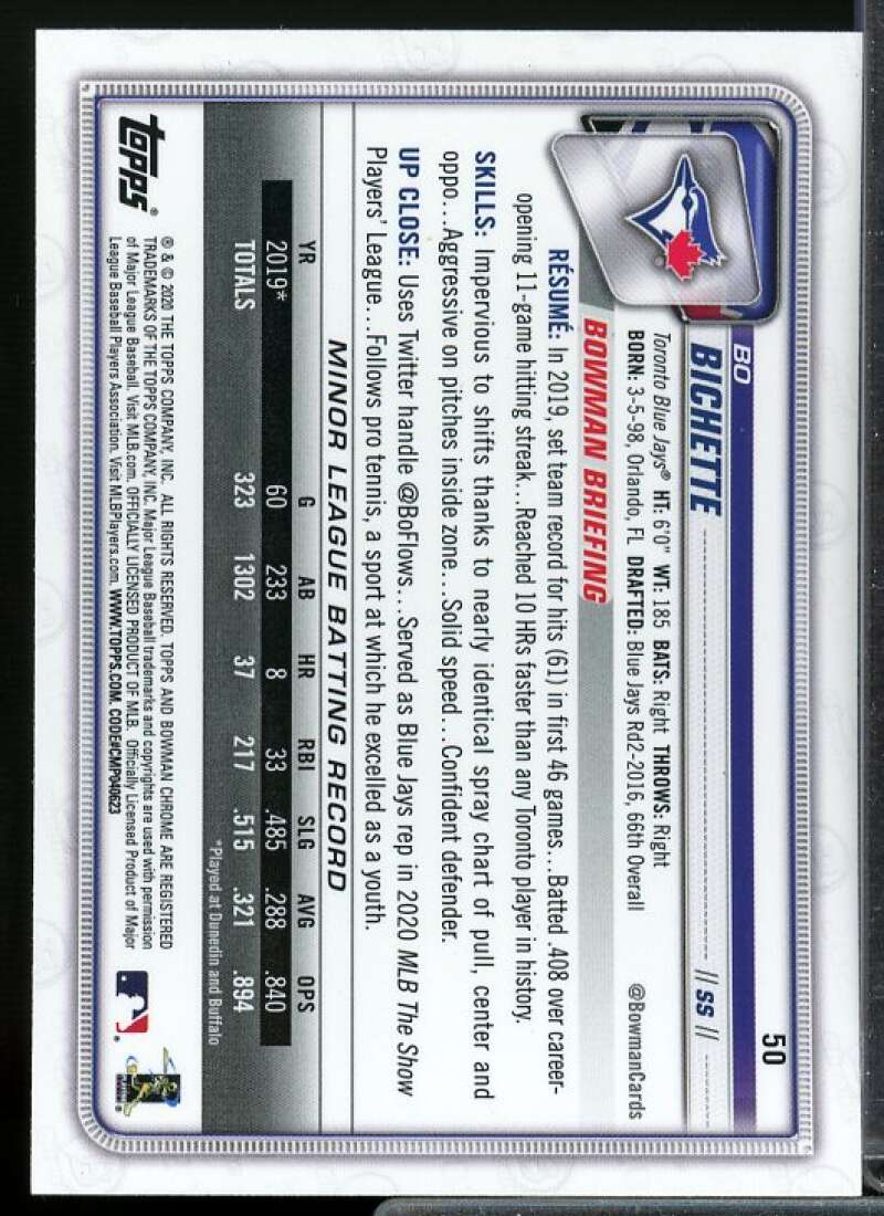 Bo Bichette Rookie Card 2020 Bowman Chrome #50  Image 2