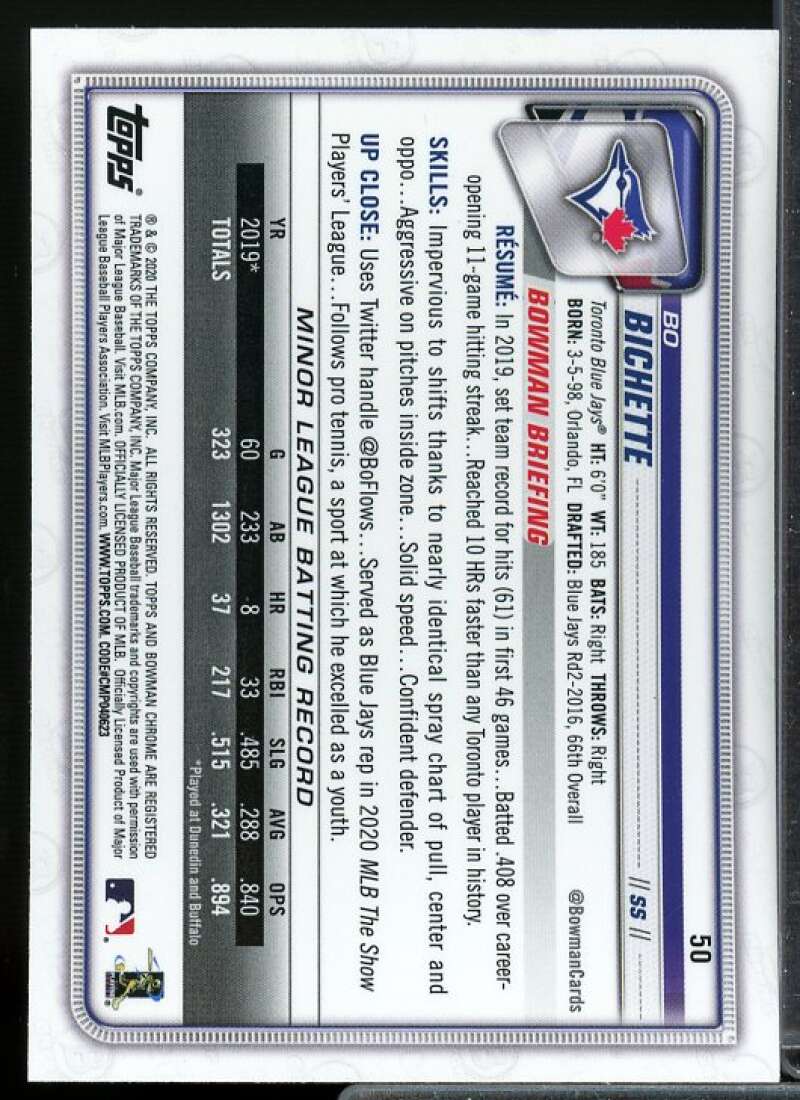 Bo Bichette Rookie Card 2020 Bowman Chrome #50  Image 2