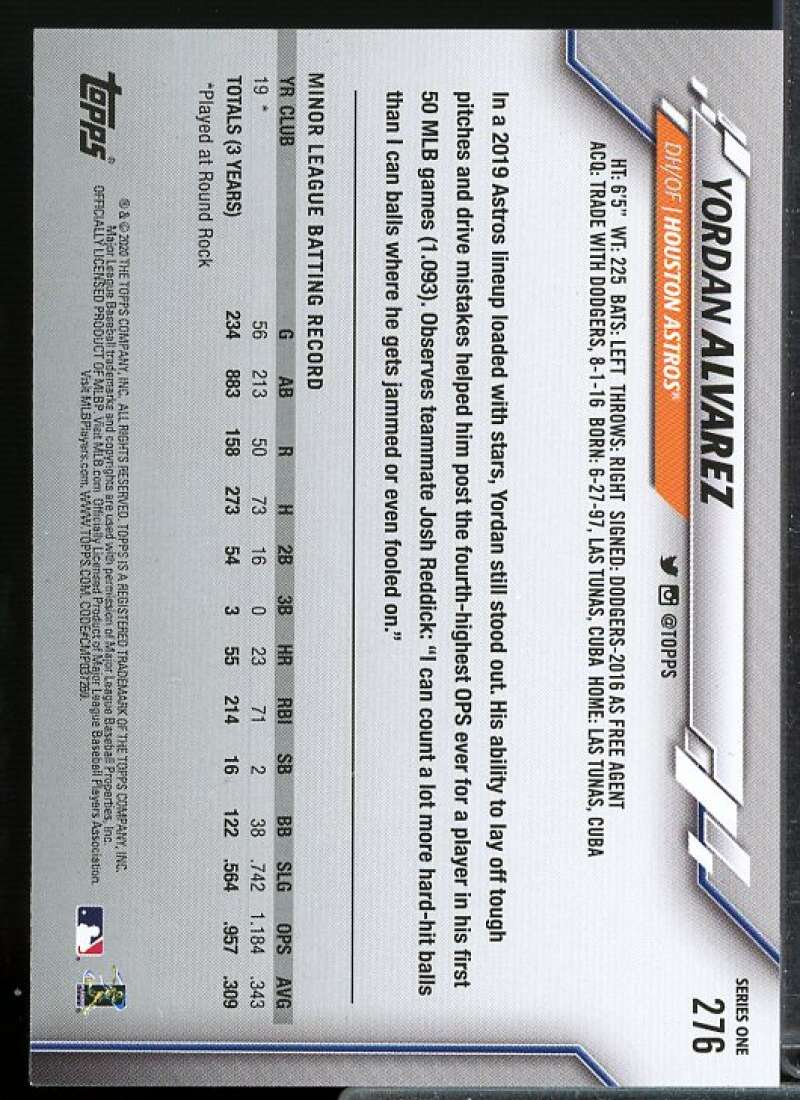 Yordan Alvarez Rookie Card 2020 Topps #276  Image 2