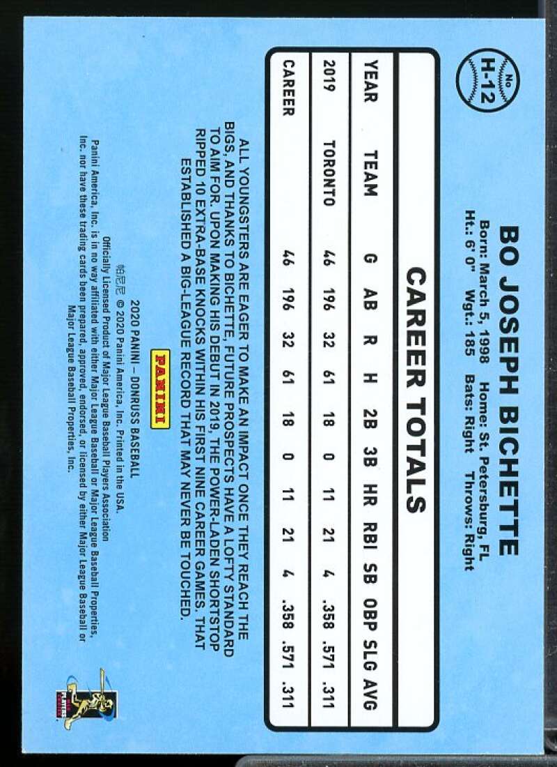 Bo Bichette Rookie Card 2020 Donruss Highlights Rapture #12  Image 2