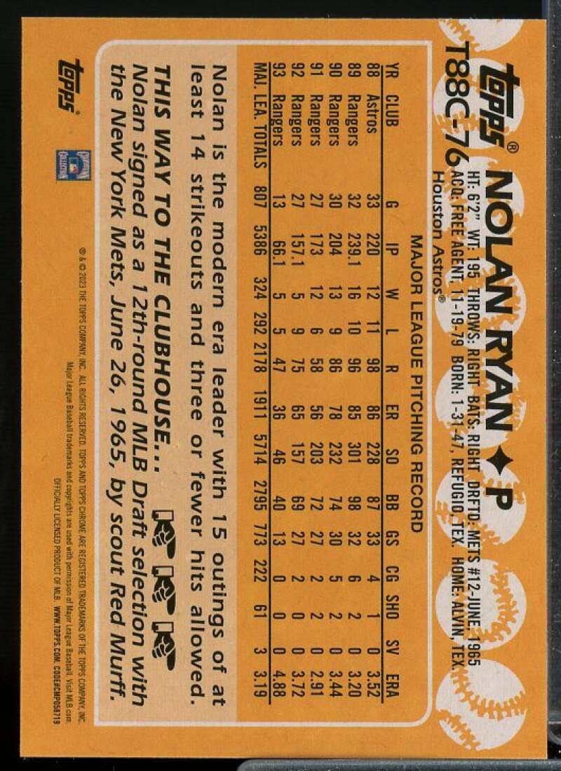 Nolan Ryan Card 2023 Topps '88 Topps Silver Pack Chrome #T88C76  Image 2