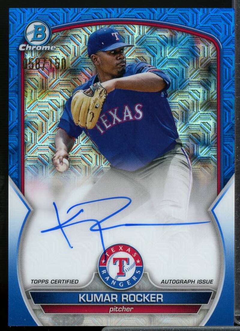 Kumar Rocker Card 2023 Bowman Chrome Mega Box Autographs Blue Refractors #BMAKR  Image 1