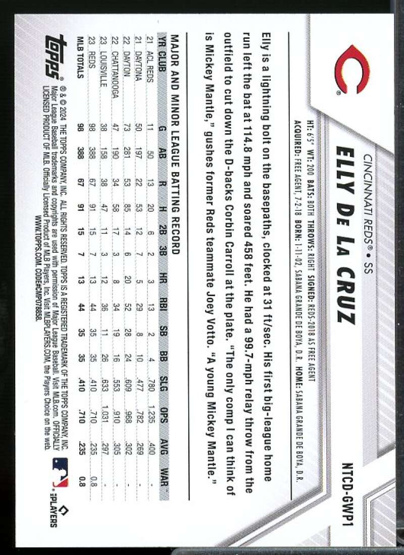 Elly De La Cruz Bonus Rookie 2024 Topps National Trading Day #NTCDGWP1  Image 2