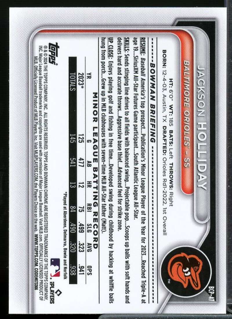 Jackson Holliday Rookie Card 2024 Bowman Chrome Mega Box Prospects #BCP47  Image 2