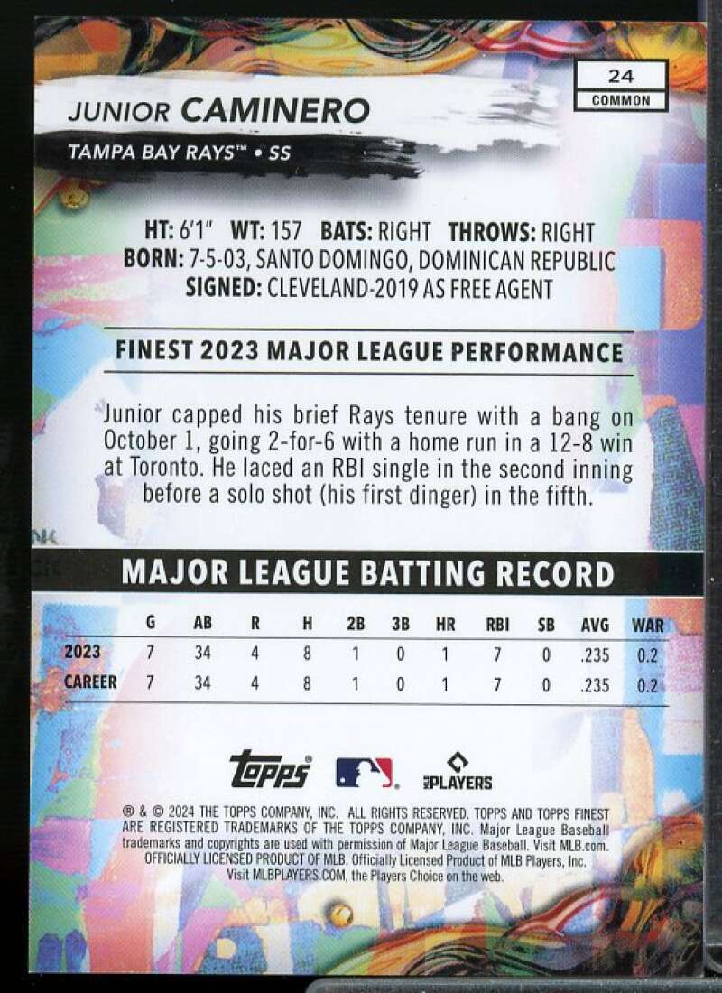 Junior Caminero Rookie Card 2024 Finest Sky Blue Refractors #24  Image 2