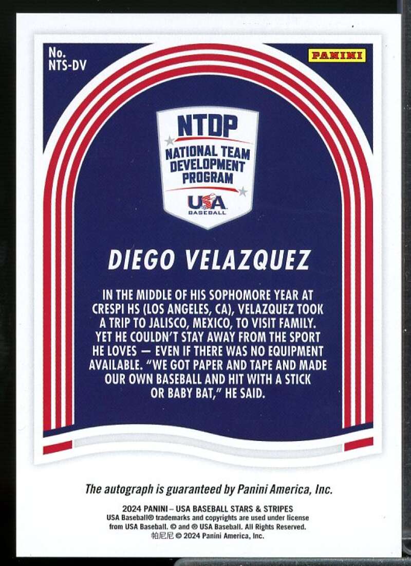 Diego Velazquez 2024 USA Baseball Stars Stripes 16U/17U National Team AU REF #35  Image 2