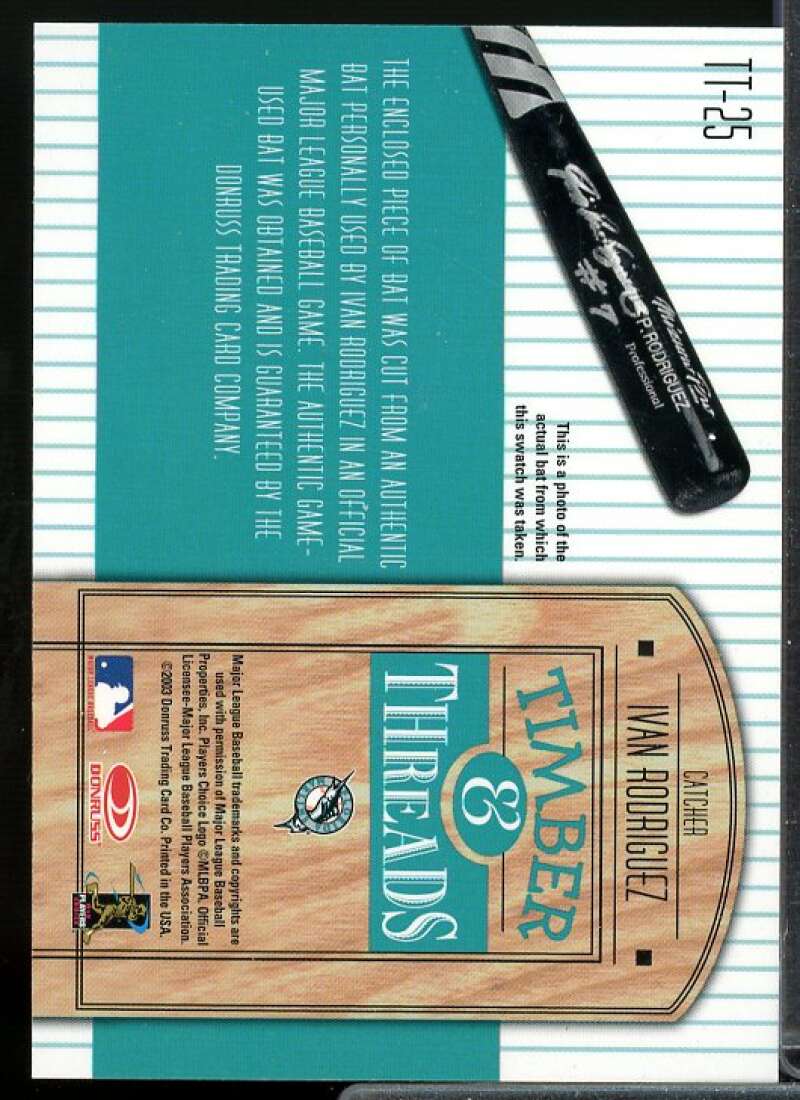 Ivan Rodriguez Bat Card 2004 Donruss Timber Threads #TT25  Image 2