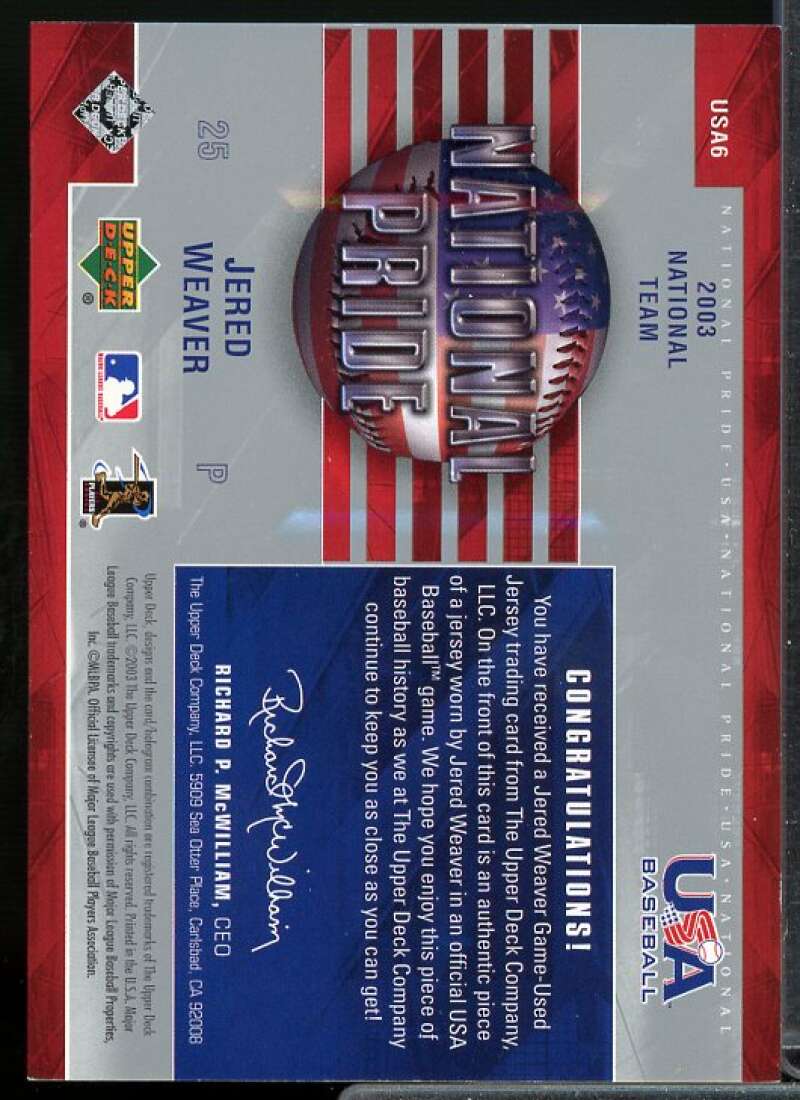 Jered Weaver Rookie Card 2004 Upper Deck National Pride Jersey 1 #6  Image 2