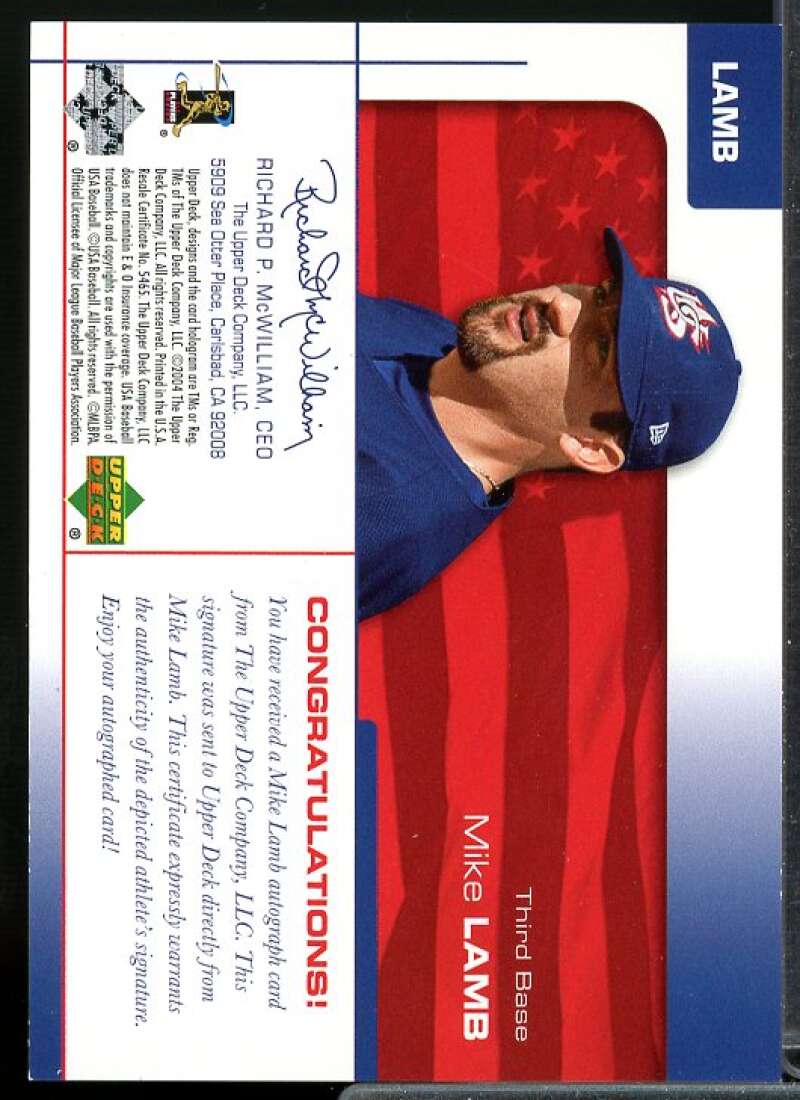 Mike Lamb Card 2004 USA Baseball 25th Anniversary Signatures Black Ink #LAMB  Image 2