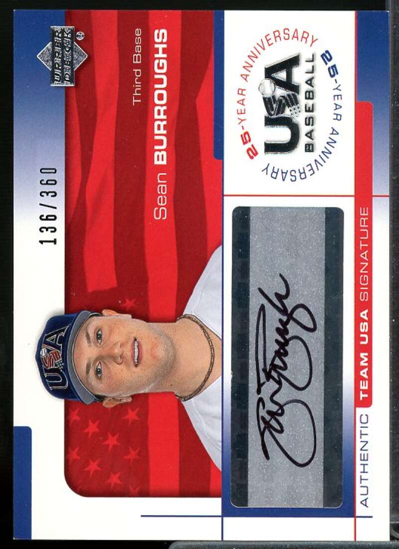 Sean Burroughs Card 2004 USA Baseball 25th Anniversary Signatures Black Ink #BU  Image 1
