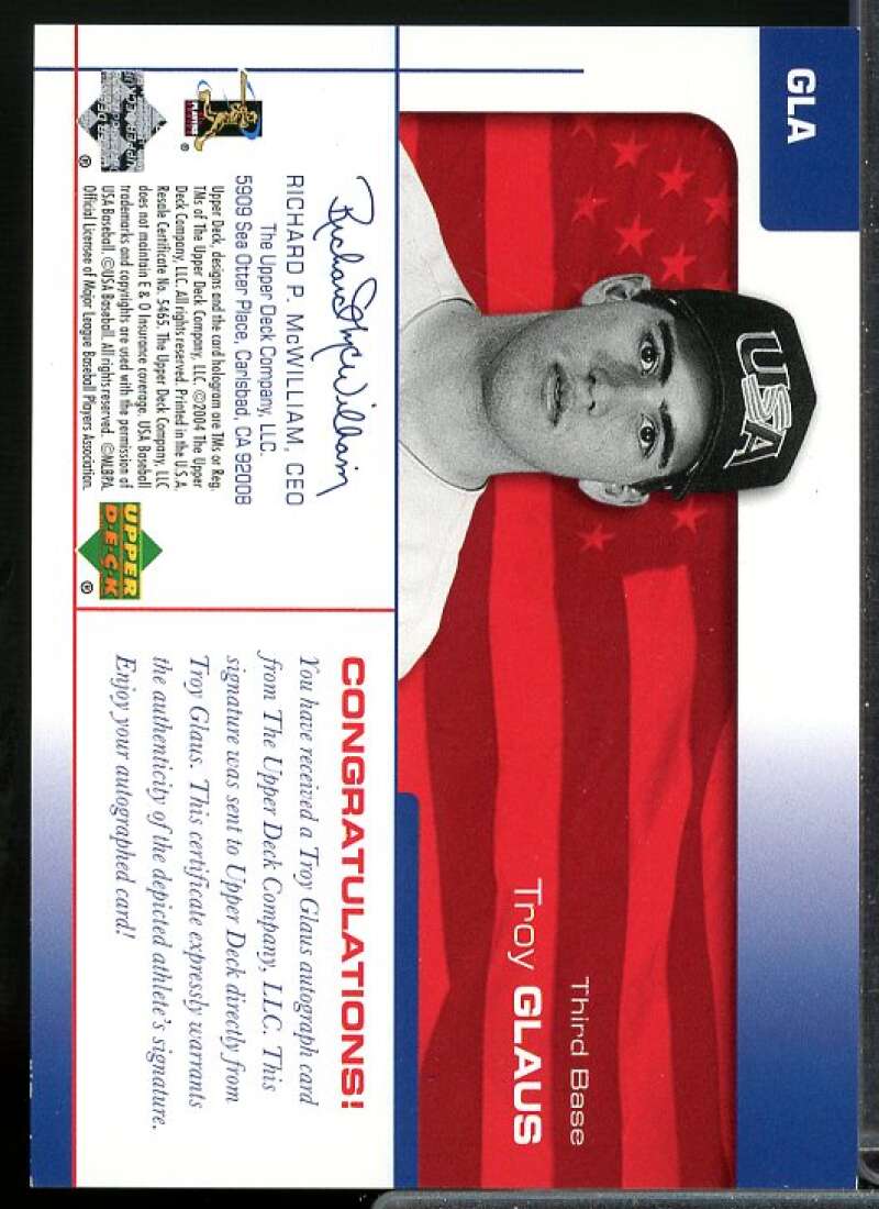 Troy Glaus Card 2004 USA Baseball 25th Anniversary Signatures Black Ink #GLA  Image 2