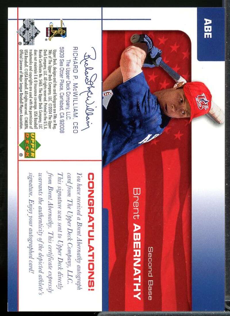 Brent Abernathy Card 2004 USA Baseball 25th Anniversary Signatures Red Ink #ABE  Image 2