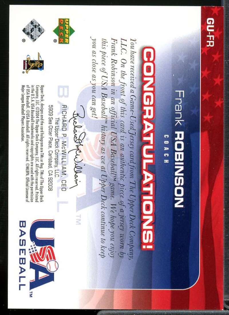 Frank Robinson Card 2004 USA Baseball 25th Anniversary Game Jersey #FR  Image 2