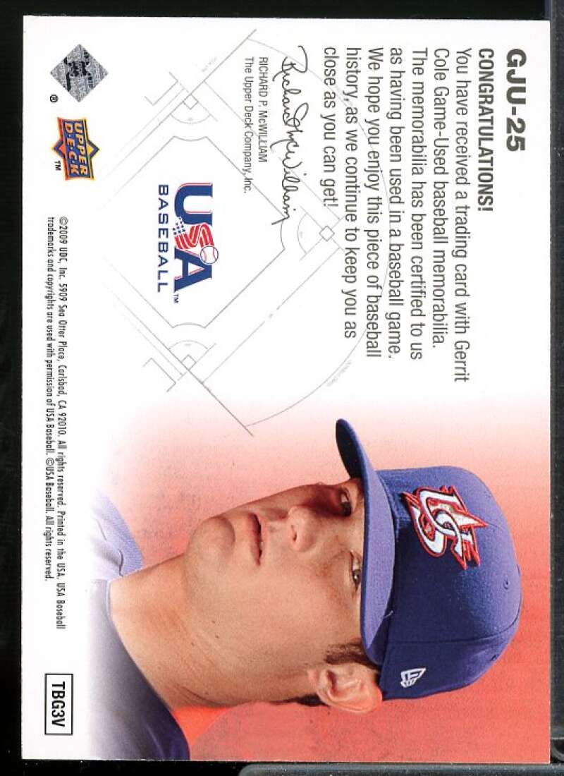 Gerrit Cole Card 2009 Upper Deck Signature Stars USA Star Prospects Jerseys #25  Image 2