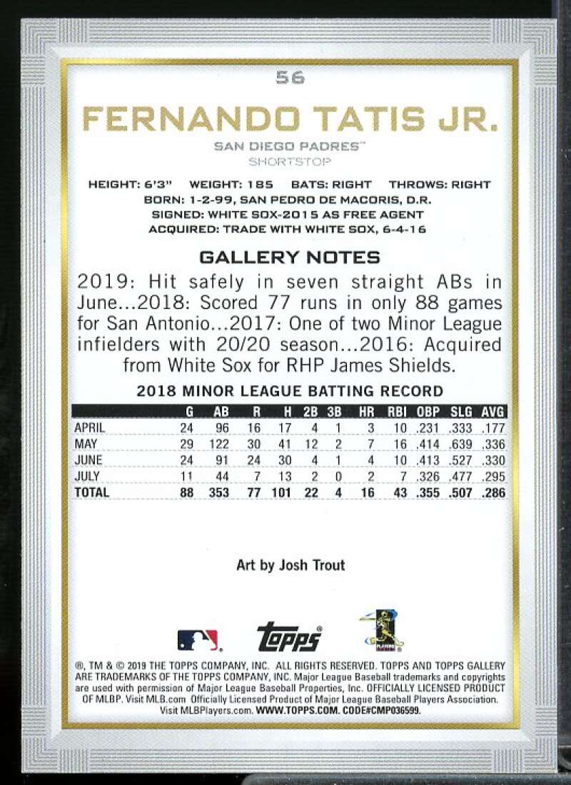 Fernando Tatis Jr. Rookie Card 2019 Topps Gallery #56  Image 2