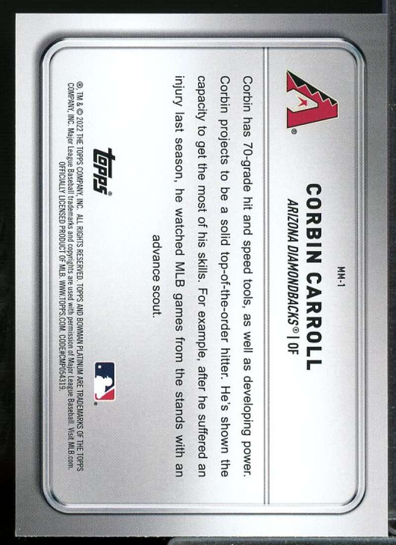 Corbin Carroll Rookie Card 2022 Bowman Platinum Minted in Merit #MM1  Image 2