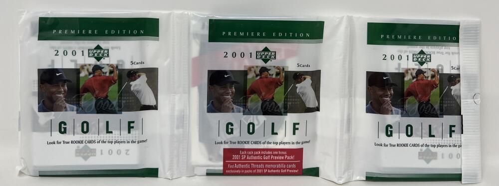 2001 Upper Deck Premier Edition Golf Rack Pack w/ SP Preview  Tiger Woods Image 1