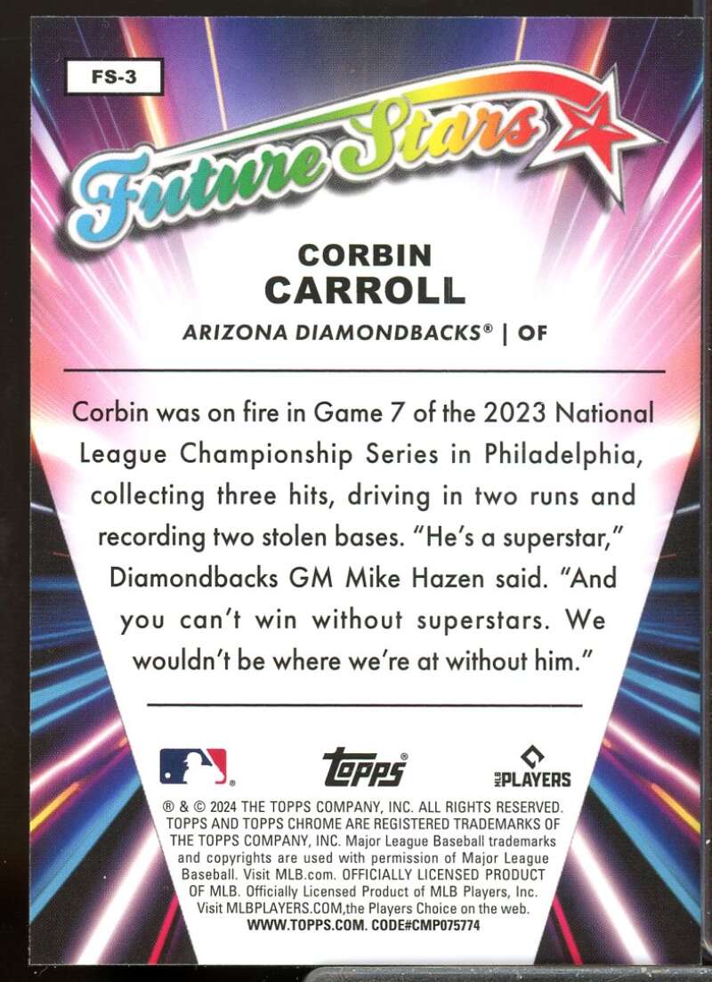 Corbin Carroll Card 2024 Topps Chrome Future Stars #FS3  Image 2