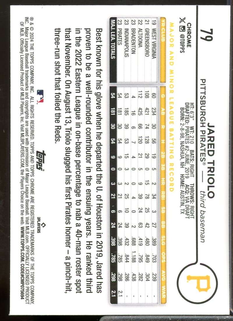 Jared Triolo Rookie Card 2024 Topps Chrome X-fractors #79  Image 2