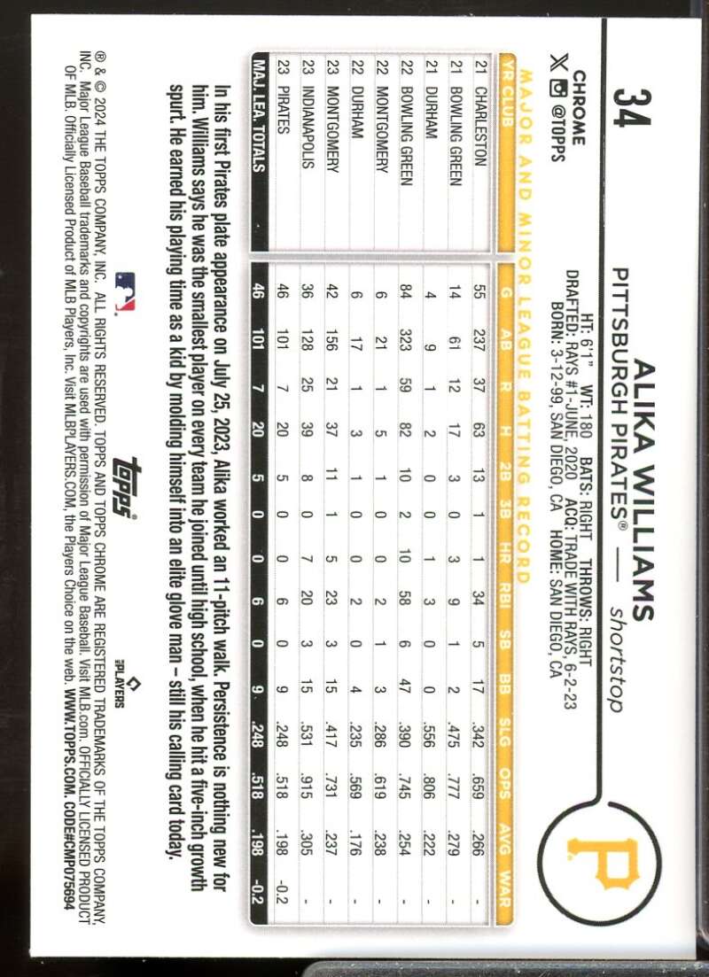 Alika Williams Rookie Card 2024 Topps Chrome Pink Refractors #34  Image 2