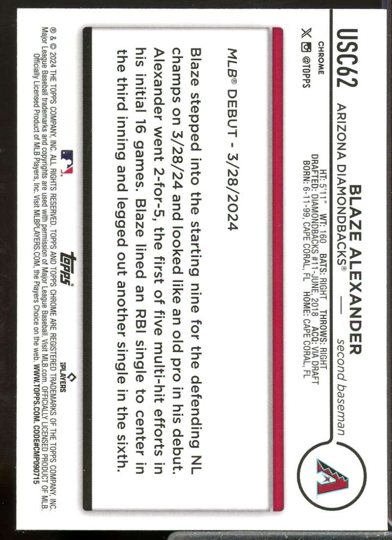 Blaze Alexander Rookie Card 2024 Topps Chrome Update X-Fractors #USC62  Image 2