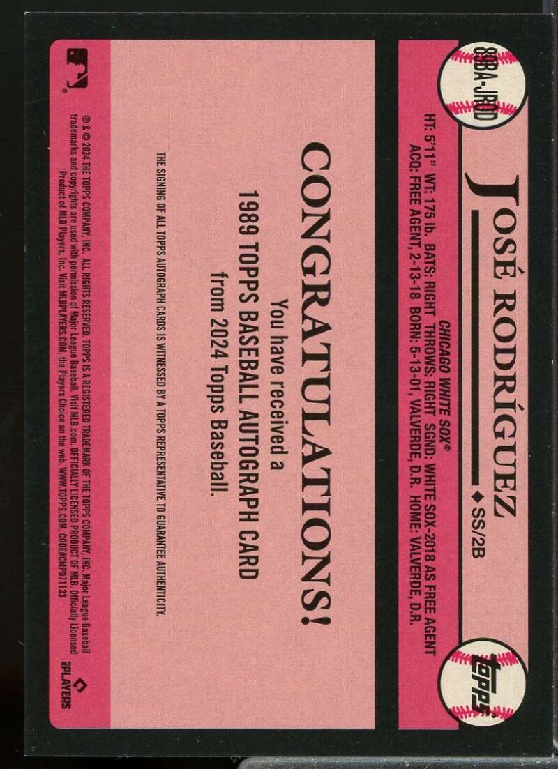 Jose Rodriguez Rookie Card 2024 Topps '89 Topps Autographs #89BAJROD  Image 2