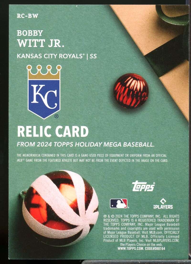 Bobby Witt Jr. Card 2024 Topps Holiday Relics #RCBW  Image 2