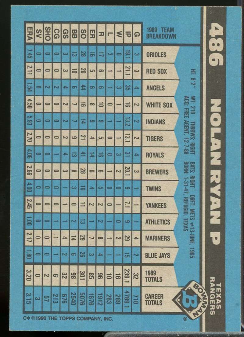 Nolan Ryan Card 1990 Bowman #486  Image 2
