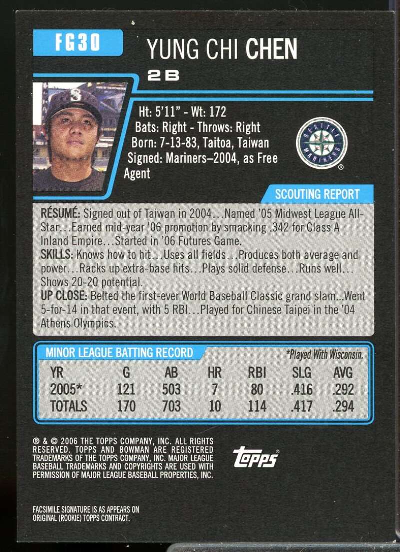 Yung-Chi Chen Jsy Black B 2006 Bowman Draft Future's Game Prospects Relics #30  Image 2