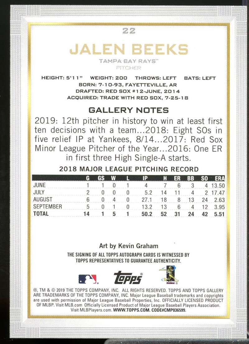 Jalen Beeks Card 2019 Topps Gallery Autographs #22  Image 2