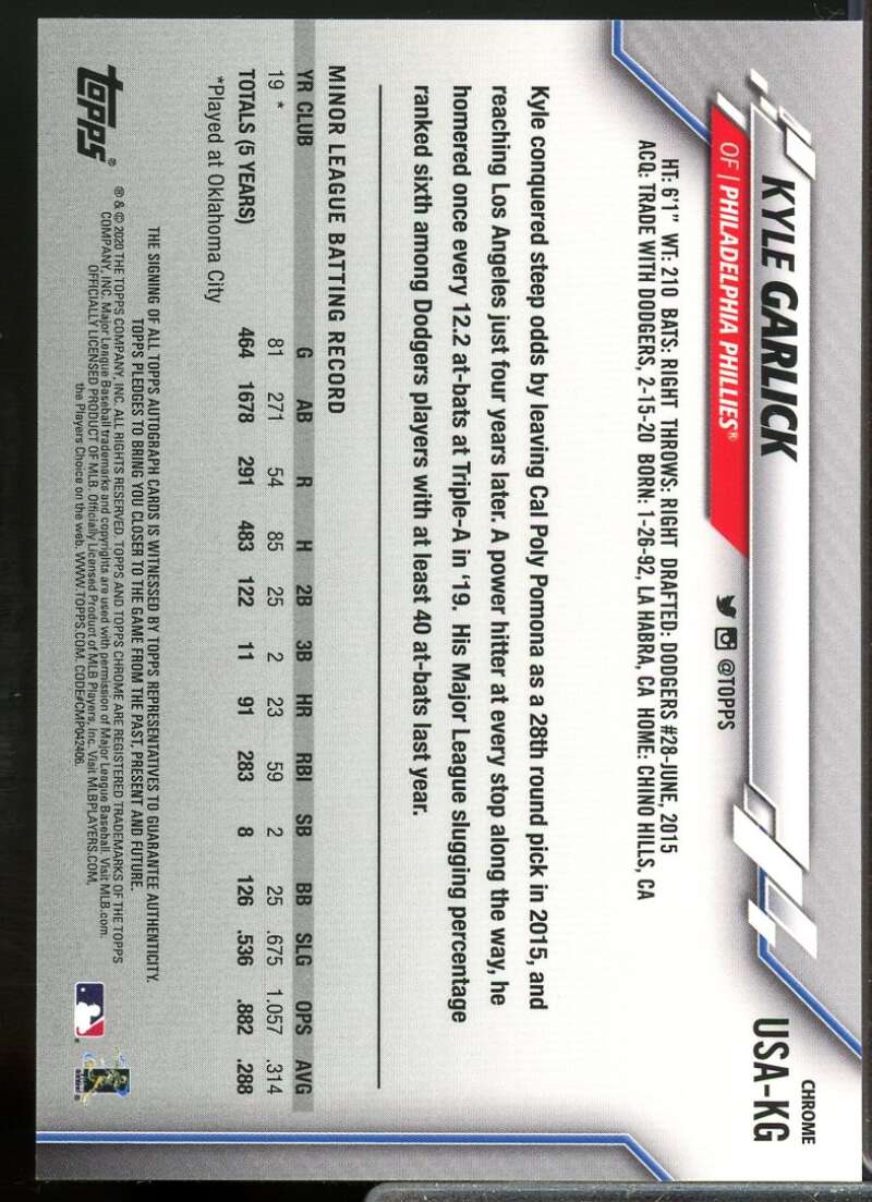 Kyle Garlick Rookie Card 2020 Topps Chrome Update Autograph Refractors #USAKG  Image 2
