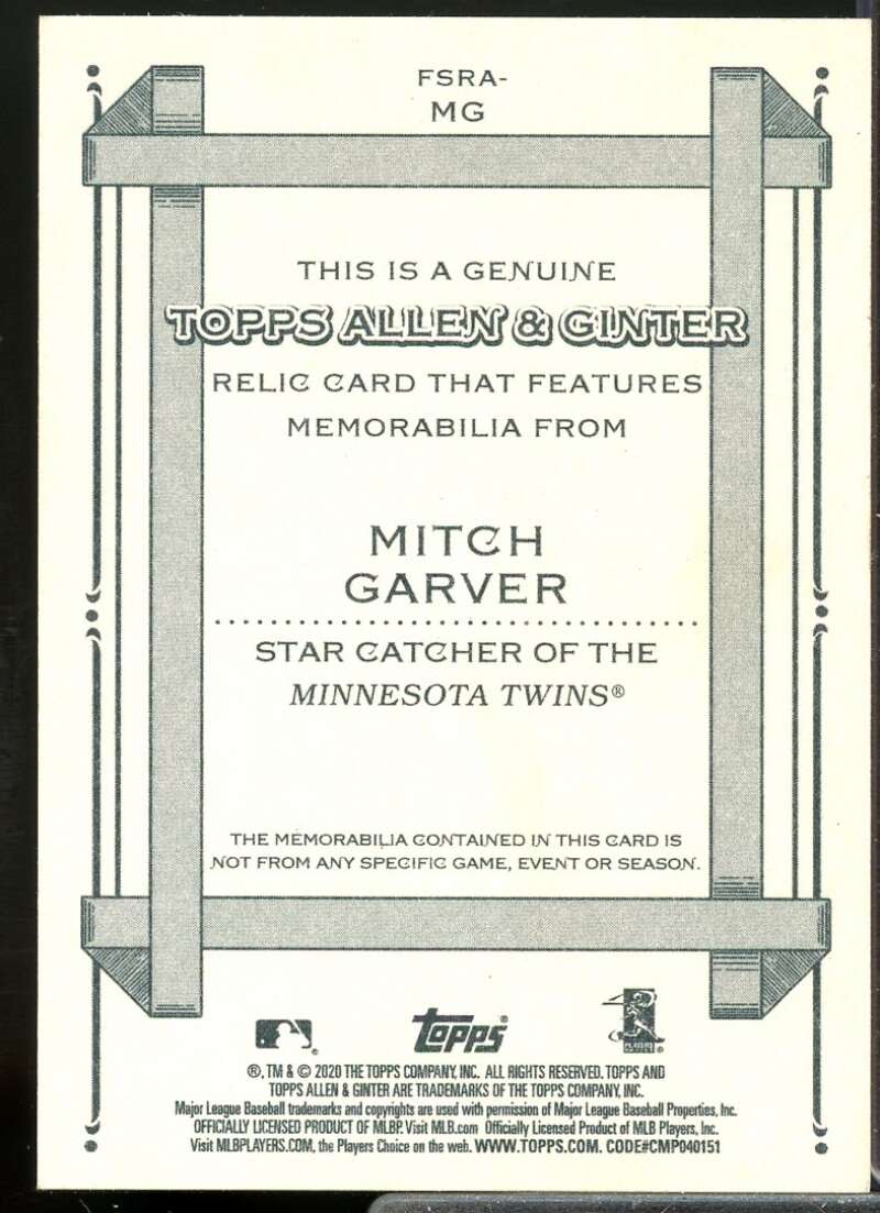 Mitch Garver A Card 2020 Topps Allen and Ginter Relics #FSRAMG  Image 2