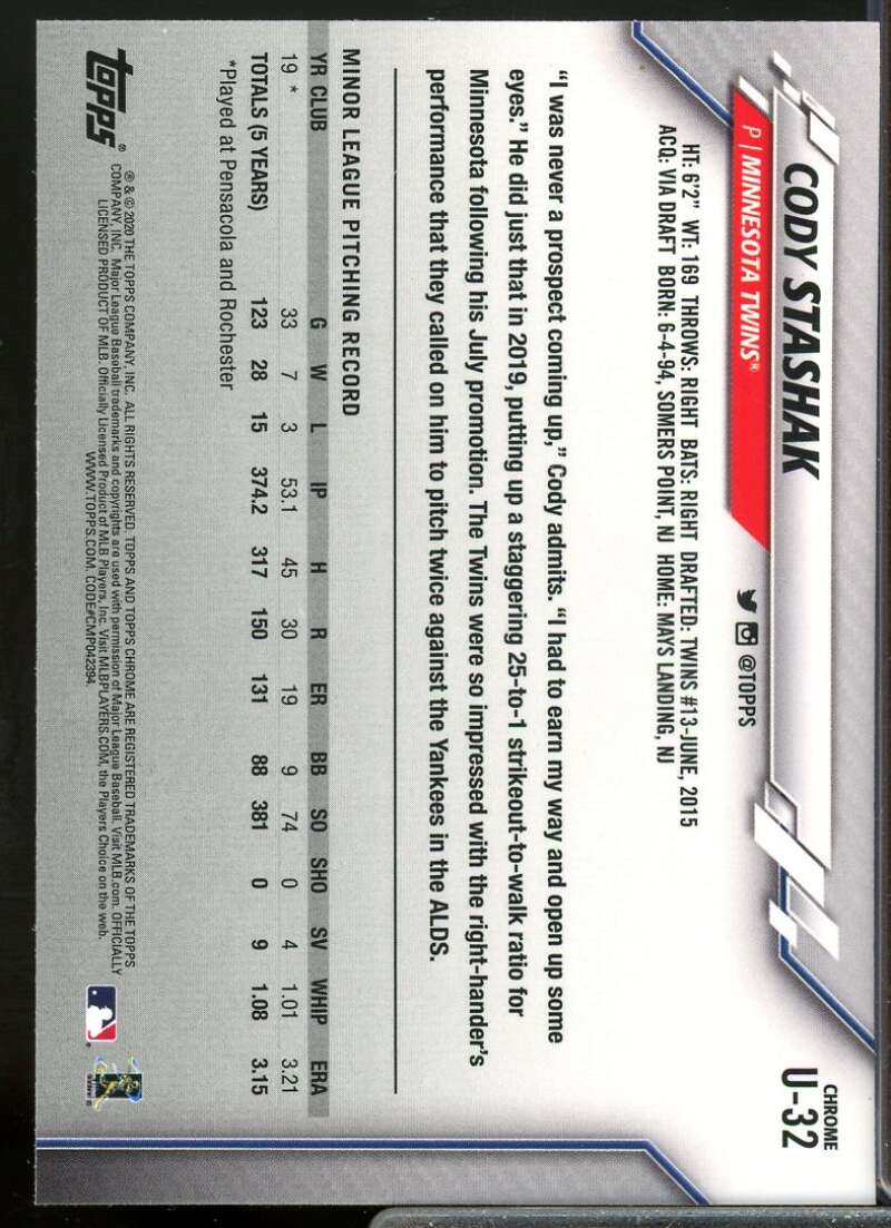 Cody Stashak Rookie Card 2020 Topps Chrome Update #U32  Image 2