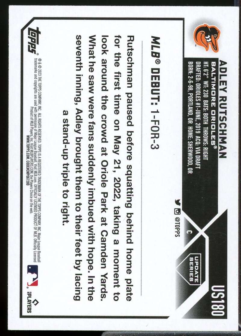 Adley Rutschman Rookie Card 2023 Topps Update #US180  Image 2