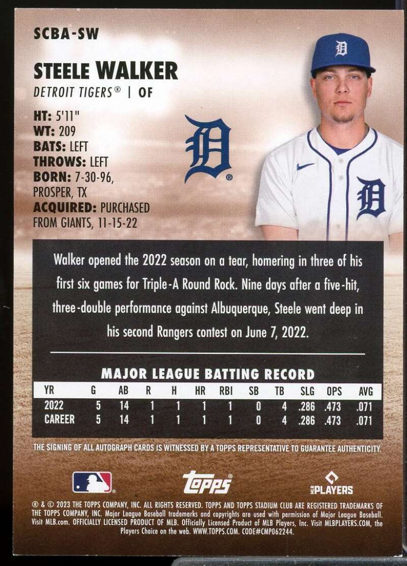 Steele Walker Rookie Card 2023 Stadium Club Autographs #SCBASW  Image 2