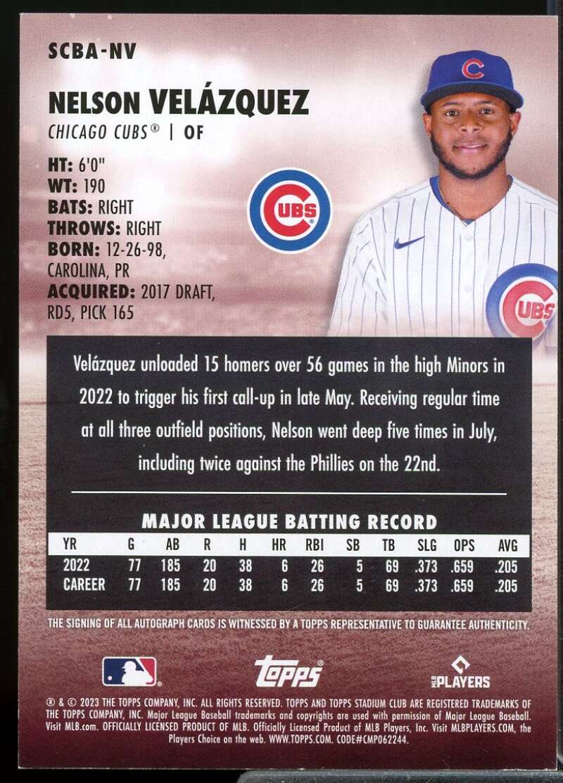Nelson Velazquez Rookie Card 2023 Stadium Club Autographs #SCBANV  Image 2