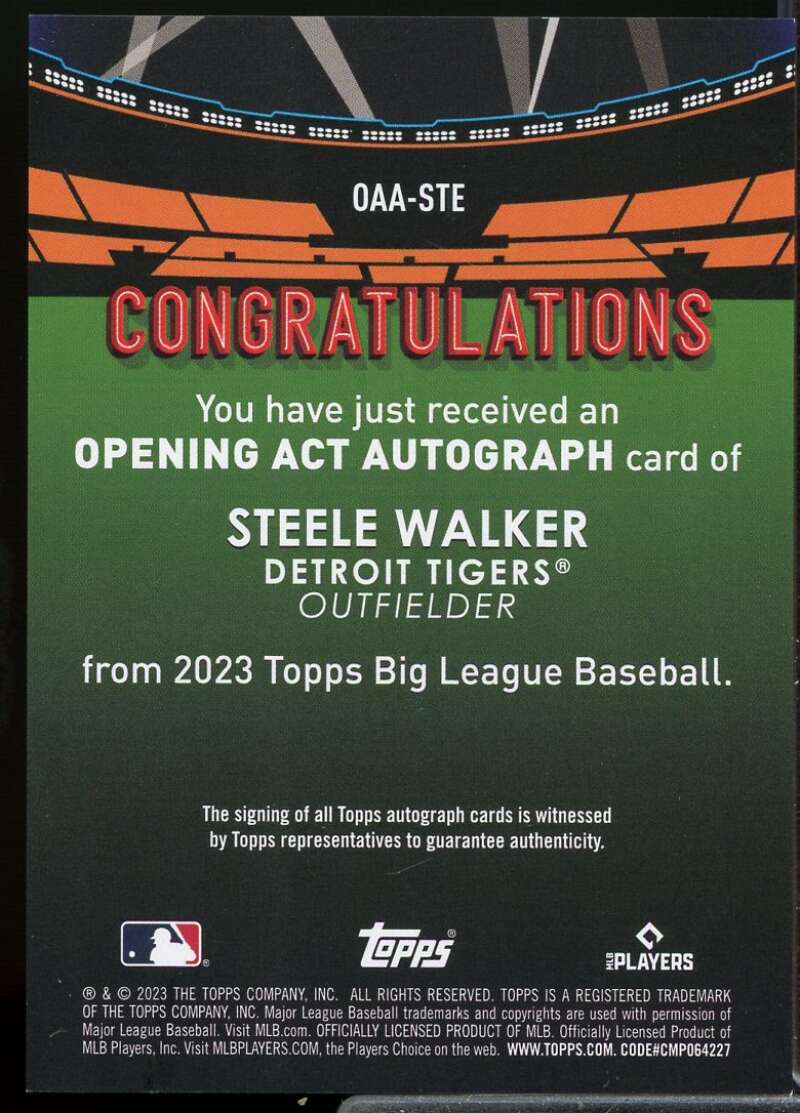 Steele Walker Rookie Card 2023 Topps Big League Opening Act Autographs #OAASTE  Image 2