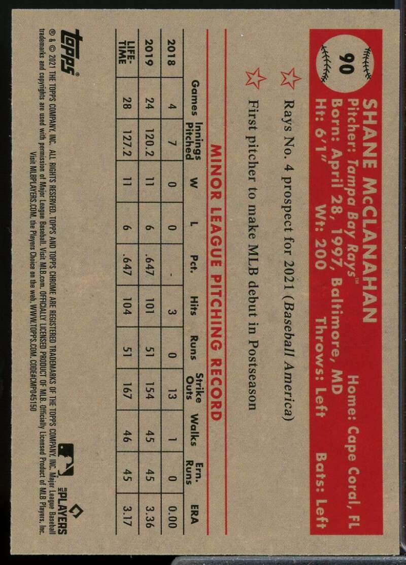 Shane McClanahan Rookie Card 2021 Topps Chrome Platinum Anniversary #90  Image 2